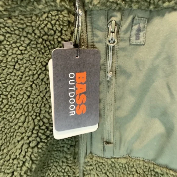 Bass Outdoor Men's Sherpa Jacket XXL Green Full Zip Insulated Fleece Pockets - Picture 3 of 10
